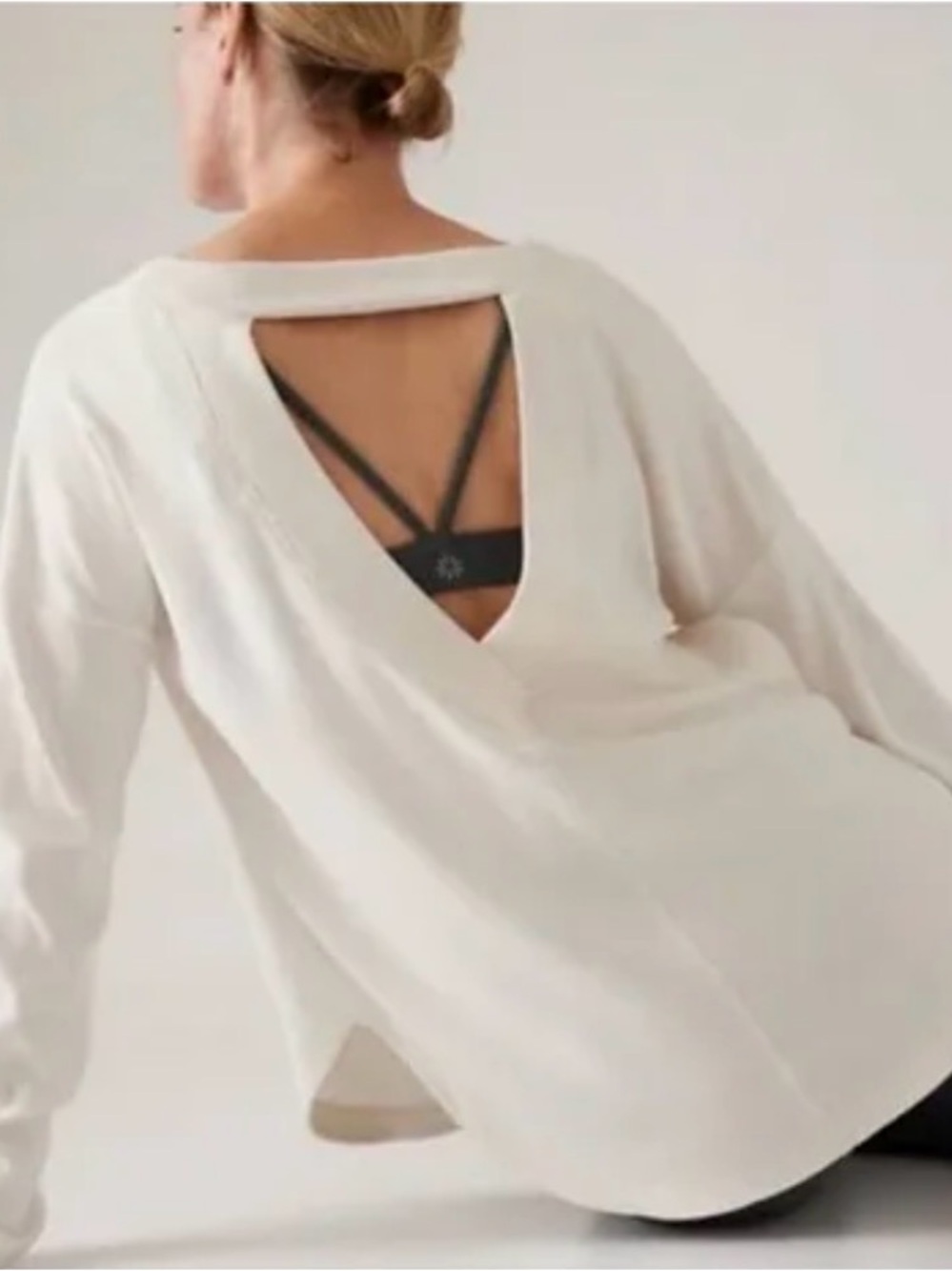 Athleta Cream Ribbed Long Sleeve Top